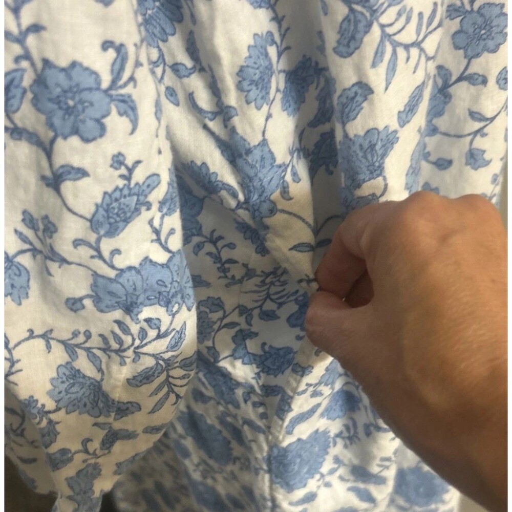 J. Jill Linen Blend Blue White Maxi Floral Shirt Dress Button Down Pocket Sz L - Picture 6 of 12